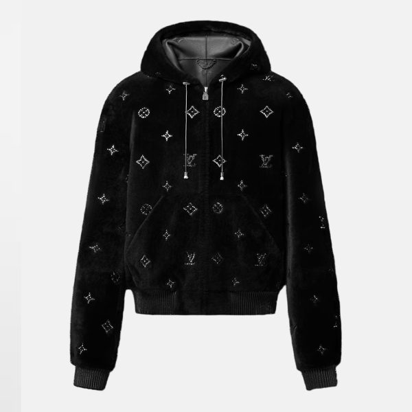 LOUIS VUITTON Monogram Embellished Shearling Hoodie
