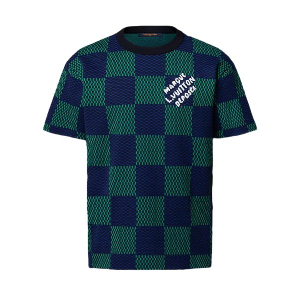 LOUIS VUITTON Jacquard Damier Short-Sleeved Cotton Crewneck