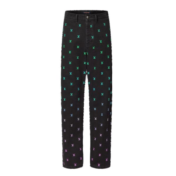 LV Blason Gradient Embroidered Denim Skate Pants