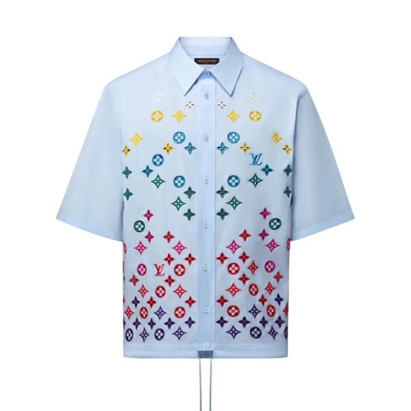 LOUIS VUITTON Monogram Flowers Embroidered Short-Sleeved Shirt