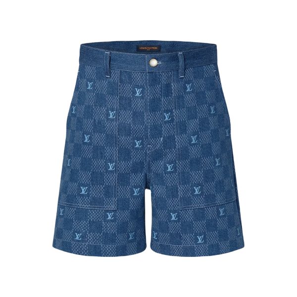 LOUIS VUITTON Embroidered Damier Denim Shorts