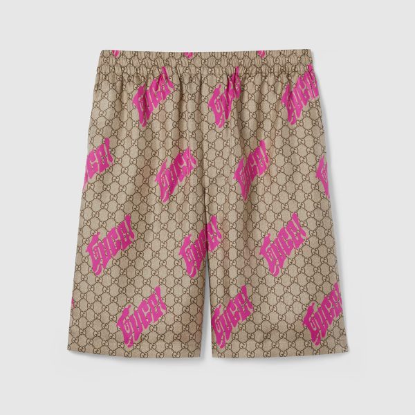 GUCCI PRINTED SILK TWILL SHORTS