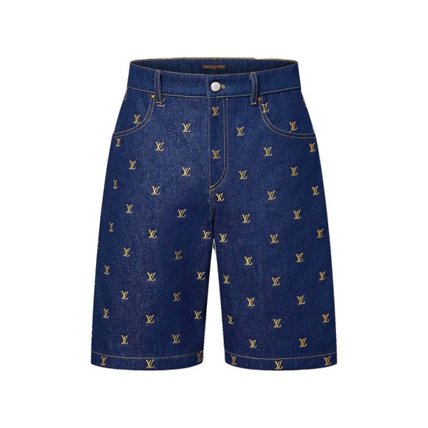 LOUIS VUITTON Embroidered Signature Denim Shorts