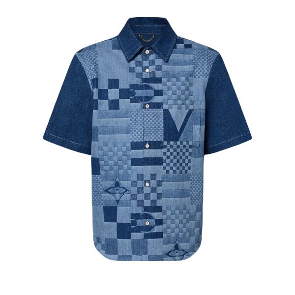 LOUIS VUITTON Printed Short-Sleeved Denim Shirt