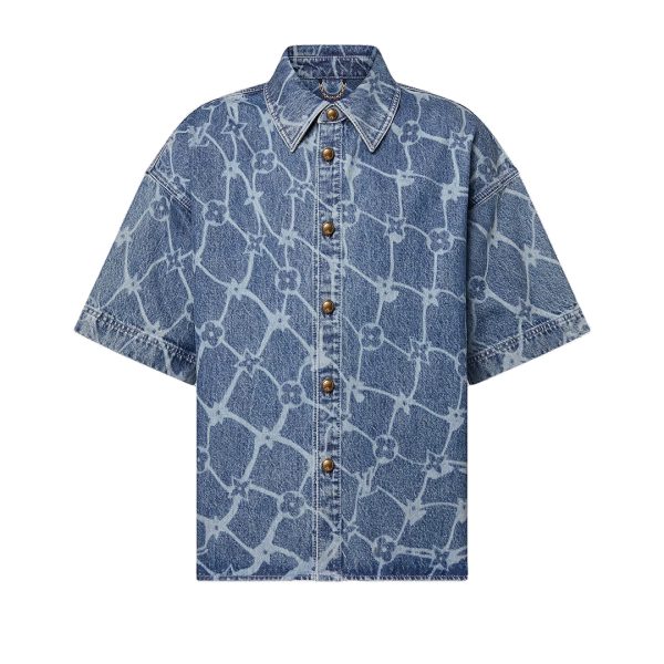 LOUIS VUITTON Monogram Printed Short-Sleeved Denim Shirt