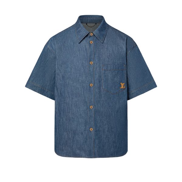 LOUIS VUITTON Short-Sleeved Cotton Chambray Shirt